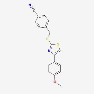 molecular formula C18H14N2OS2 B2497359 4-[[4-(4-Methoxyphenyl)-1,3-thiazol-2-yl]sulfanylmethyl]benzonitrile CAS No. 883265-30-3
