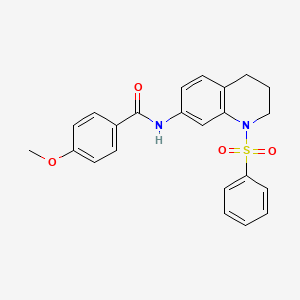 molecular formula C23H22N2O4S B2497363 4-methoxy-N-(1-(phenylsulfonyl)-1,2,3,4-tetrahydroquinolin-7-yl)benzamide CAS No. 1005299-01-3