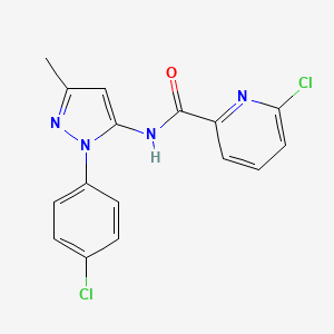 molecular formula C16H12Cl2N4O B2497364 6-chloro-N-[2-(4-chlorophenyl)-5-methylpyrazol-3-yl]pyridine-2-carboxamide CAS No. 956453-01-3