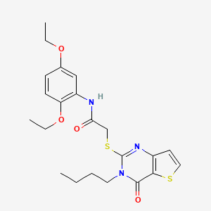 molecular formula C22H27N3O4S2 B2497385 2-({3-丁基-4-氧代-3H,4H-噻吩[3,2-d]嘧啶-2-基}硫醚)-N-(2,5-二乙氧基苯基)乙酰胺 CAS No. 1252919-04-2