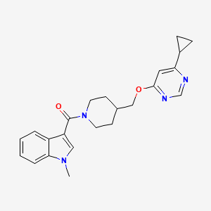 molecular formula C23H26N4O2 B2497395 (4-(((6-cyclopropylpyrimidin-4-yl)oxy)methyl)piperidin-1-yl)(1-methyl-1H-indol-3-yl)methanone CAS No. 2310123-58-9