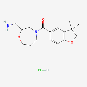 molecular formula C17H25ClN2O3 B2497407 [2-(Aminomethyl)-1,4-oxazepan-4-yl]-(3,3-dimethyl-2H-1-benzofuran-5-yl)methanone;hydrochloride CAS No. 2445784-67-6