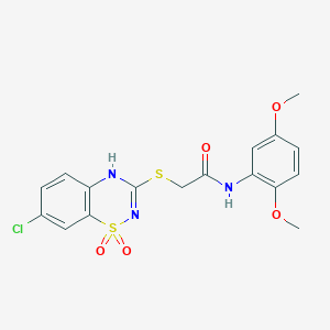 molecular formula C17H16ClN3O5S2 B2497412 2-((7-chloro-1,1-dioxido-4H-benzo[e][1,2,4]thiadiazin-3-yl)thio)-N-(2,5-dimethoxyphenyl)acetamide CAS No. 899976-54-6