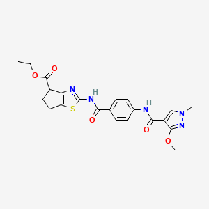 molecular formula C22H23N5O5S B2497440 乙酸2-(4-(3-甲氧基-1-甲基-1H-吡唑-4-甲酰胺)苯甲酰胺)-5,6-二氢-4H-环戊[d]噻唑-4-甲酸酯 CAS No. 1226430-82-5