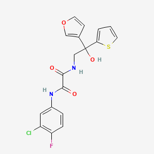 molecular formula C18H14ClFN2O4S B2497446 N1-(3-chloro-4-fluorophenyl)-N2-(2-(furan-3-yl)-2-hydroxy-2-(thiophen-2-yl)ethyl)oxalamide CAS No. 2034634-78-9