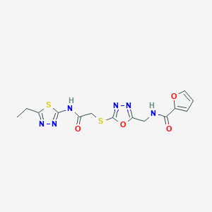 molecular formula C14H14N6O4S2 B2497457 N-((5-((2-((5-éthyl-1,3,4-thiadiazol-2-yl)amino)-2-oxoéthyl)thio)-1,3,4-oxadiazol-2-yl)méthyl)furan-2-carboxamide CAS No. 851862-08-3