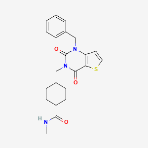 molecular formula C22H25N3O3S B2497468 4-[(1-benzyl-2,4-dioxothieno[3,2-d]pyrimidin-3-yl)methyl]-N-methylcyclohexane-1-carboxamide CAS No. 941956-20-3