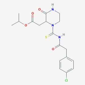 molecular formula C18H22ClN3O4S B2497471 Propan-2-yl (1-{[(4-chlorophenyl)acetyl]carbamothioyl}-3-oxopiperazin-2-yl)acetate CAS No. 1009684-51-8