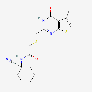 molecular formula C18H22N4O2S2 B2497473 N-(1-cyanocyclohexyl)-2-[(5,6-dimethyl-4-oxo-3H-thieno[2,3-d]pyrimidin-2-yl)methylsulfanyl]acetamide CAS No. 1003719-32-1