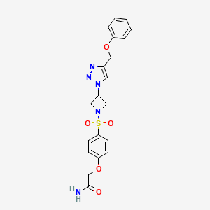 molecular formula C20H21N5O5S B2497478 2-(4-((3-(4-(phenoxymethyl)-1H-1,2,3-triazol-1-yl)azetidin-1-yl)sulfonyl)phenoxy)acetamide CAS No. 2034341-62-1