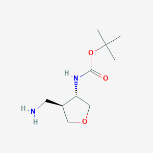 molecular formula C10H20N2O3 B2497479 Tert-butyl N-[(3S,4S)-4-(aminomethyl)oxolan-3-yl]carbamate CAS No. 1904020-87-6