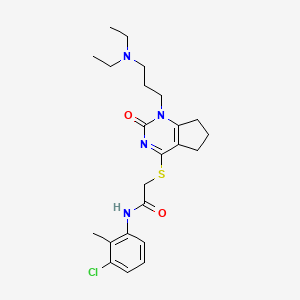 molecular formula C23H31ClN4O2S B2497487 N-(3-chloro-2-methylphenyl)-2-((1-(3-(diethylamino)propyl)-2-oxo-2,5,6,7-tetrahydro-1H-cyclopenta[d]pyrimidin-4-yl)thio)acetamide CAS No. 898460-64-5