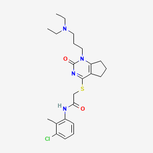 molecular formula C23H31ClN4O2S B2497487 N-(3-氯-2-甲基苯基)-2-((1-(3-(二乙基氨基)丙基)-2-氧代-2,5,6,7-四氢-1H-环戊[d]嘧啶-4-基)硫)乙酰胺 CAS No. 898460-64-5