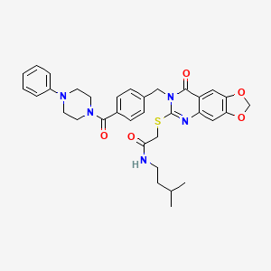 molecular formula C34H37N5O5S B2497496 N-isopentyl-2-((8-oxo-7-(4-(4-phenylpiperazine-1-carbonyl)benzyl)-7,8-dihydro-[1,3]dioxolo[4,5-g]quinazolin-6-yl)thio)acetamide CAS No. 689759-12-4