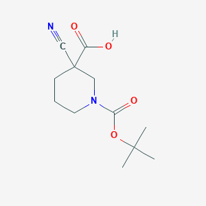 molecular formula C12H18N2O4 B2497506 1-(tert-Butoxycarbonyl)-3-cyanopiperidine-3-carboxylic acid CAS No. 1158759-72-8