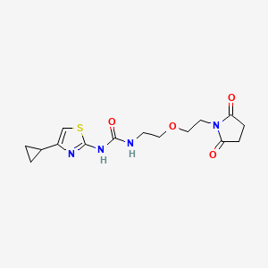 molecular formula C15H20N4O4S B2497509 1-(4-Cyclopropylthiazol-2-yl)-3-(2-(2-(2,5-dioxopyrrolidin-1-yl)ethoxy)ethyl)urea CAS No. 2034232-56-7