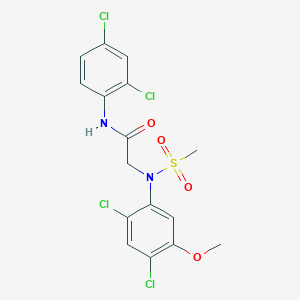 molecular formula C16H14Cl4N2O4S B2497534 2-[2,4-dichloro-5-methoxy(methylsulfonyl)anilino]-N-(2,4-dichlorophenyl)acetamide CAS No. 343374-19-6