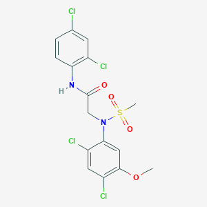 molecular formula C16H14Cl4N2O4S B2497534 2-[2,4-ジクロロ-5-メトキシ(メチルスルホニル)アニリノ]-N-(2,4-ジクロロフェニル)アセトアミド CAS No. 343374-19-6