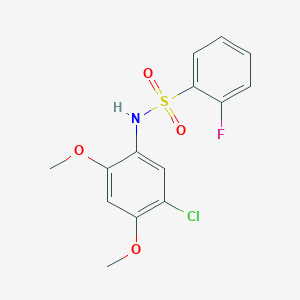 molecular formula C14H13ClFNO4S B249755 N-(5-chloro-2,4-dimethoxyphenyl)-2-fluorobenzenesulfonamide 
