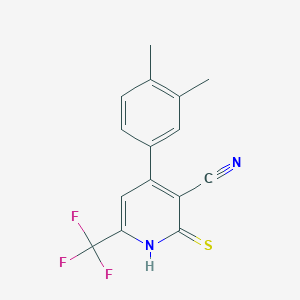 molecular formula C15H11F3N2S B2497553 4-(3,4-Dimethylphenyl)-2-mercapto-6-(trifluoromethyl)nicotinonitrile CAS No. 832739-56-7