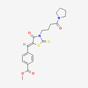 molecular formula C20H22N2O4S2 B2497557 (Z)-methyl 4-((4-oxo-3-(4-oxo-4-(pyrrolidin-1-yl)butyl)-2-thioxothiazolidin-5-ylidene)methyl)benzoate CAS No. 681814-21-1