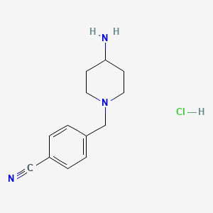molecular formula C13H18ClN3 B2497561 4-((4-Aminopiperidin-1-yl)methyl)benzonitrile hydrochloride CAS No. 1353977-72-6