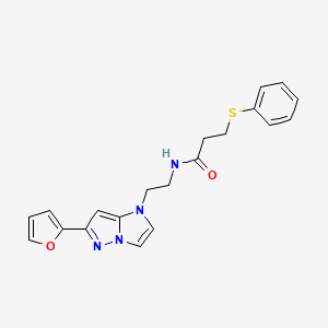 molecular formula C20H20N4O2S B2497585 N-(2-(6-(呋喃-2-基)-1H-咪唑并[1,2-b]吡唑-1-基)乙基)-3-(苯基硫基)丙酰胺 CAS No. 1788533-21-0
