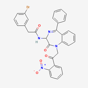 molecular formula C31H23BrN4O5 B2497594 N-(2,5-二氮-2-(2-(2-硝基苯基)-2-氧代乙基)-3-氧代-6-苯基双环[5.4.0]十一碳-1(7),5,8,10-四烯-4-基)-2-(3-溴苯基)乙酰胺 CAS No. 1796888-57-7