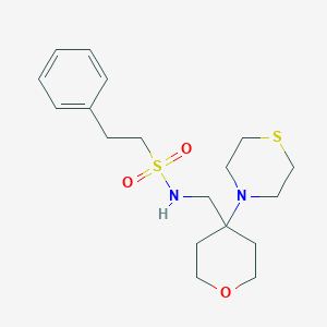 molecular formula C18H28N2O3S2 B2497604 2-Phenyl-N-[(4-thiomorpholin-4-yloxan-4-yl)methyl]ethanesulfonamide CAS No. 2415518-38-4