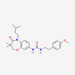 molecular formula C26H35N3O4 B2497610 1-(5-Isopentyl-3,3-dimethyl-4-oxo-2,3,4,5-tetrahydrobenzo[b][1,4]oxazepin-8-yl)-3-(4-methoxyphenethyl)urea CAS No. 1172799-88-0
