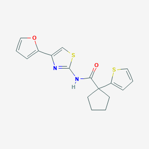 molecular formula C17H16N2O2S2 B2497629 N-(4-(furan-2-yl)thiazol-2-yl)-1-(thiophen-2-yl)cyclopentanecarboxamide CAS No. 1207039-00-6