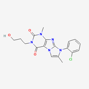 molecular formula C18H18ClN5O3 B2497630 8-(2-chlorophenyl)-3-(3-hydroxypropyl)-1,7-dimethyl-1H-imidazo[2,1-f]purine-2,4(3H,8H)-dione CAS No. 876671-64-6
