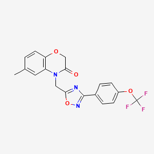molecular formula C19H14F3N3O4 B2497631 6-methyl-4-((3-(4-(trifluoromethoxy)phenyl)-1,2,4-oxadiazol-5-yl)methyl)-2H-benzo[b][1,4]oxazin-3(4H)-one CAS No. 1105219-03-1
