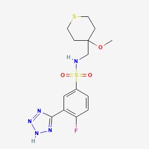 molecular formula C14H18FN5O3S2 B2497638 4-Fluor-N-[(4-Methoxythian-4-yl)methyl]-3-(1H-1,2,3,4-Tetrazol-5-yl)benzol-1-sulfonamid CAS No. 2034453-57-9