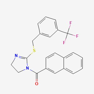 molecular formula C22H17F3N2OS B2497640 萘-2-基-[2-[[3-(三氟甲基)苯基]甲基硫基]-4,5-二氢咪唑-1-基]甲酮 CAS No. 919710-51-3