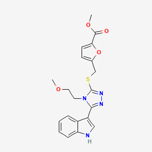 molecular formula C20H20N4O4S B2497645 methyl 5-(((5-(1H-indol-3-yl)-4-(2-methoxyethyl)-4H-1,2,4-triazol-3-yl)thio)methyl)furan-2-carboxylate CAS No. 852145-21-2