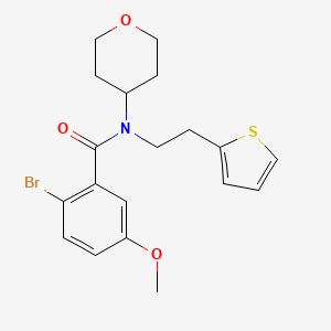 B2497652 2-bromo-5-methoxy-N-(tetrahydro-2H-pyran-4-yl)-N-(2-(thiophen-2-yl)ethyl)benzamide CAS No. 1795442-05-5