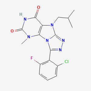 molecular formula C17H16ClFN6O2 B2497655 8-(2-氯-6-氟苯基)-1-甲基-5-(2-甲基丙基)嘧啶并[8,9-c][1,2,4]三唑-2,4-二酮 CAS No. 921803-84-1
