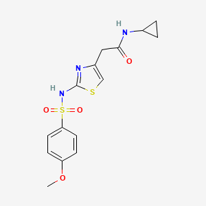 molecular formula C15H17N3O4S2 B2497660 N-环丙基-2-(2-(4-甲氧基苯基磺酰氨基)噻唑-4-基)乙酰胺 CAS No. 922129-51-9