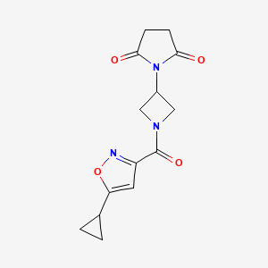 molecular formula C14H15N3O4 B2497668 1-(1-(5-Cyclopropylisoxazole-3-carbonyl)azetidin-3-yl)pyrrolidine-2,5-dione CAS No. 1795446-07-9