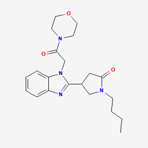 molecular formula C21H28N4O3 B2497672 1-Butyl-4-[1-(2-morpholin-4-yl-2-oxoethyl)benzimidazol-2-yl]pyrrolidin-2-one CAS No. 912896-77-6