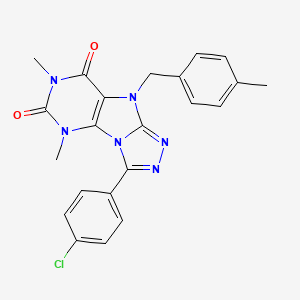 molecular formula C22H19ClN6O2 B2497687 3-(4-chlorophenyl)-5,7-dimethyl-9-(4-methylbenzyl)-5H-[1,2,4]triazolo[4,3-e]purine-6,8(7H,9H)-dione CAS No. 921557-01-9