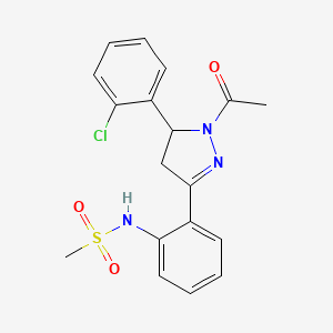 molecular formula C18H18ClN3O3S B2497690 N-{2-[1-acetyl-5-(2-chlorophenyl)-4,5-dihydro-1H-pyrazol-3-yl]phenyl}methanesulfonamide CAS No. 923202-02-2