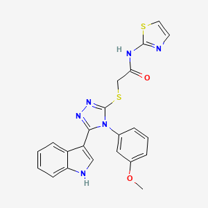 molecular formula C22H18N6O2S2 B2497693 2-((5-(1H-indol-3-yl)-4-(3-methoxyphenyl)-4H-1,2,4-triazol-3-yl)thio)-N-(thiazol-2-yl)acetamide CAS No. 852145-52-9