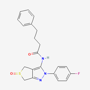 molecular formula C21H20FN3O2S B2497696 N-(2-(4-フルオロフェニル)-5-オキシド-4,6-ジヒドロ-2H-チエノ[3,4-c]ピラゾール-3-イル)-4-フェニルブタンアミド CAS No. 1007475-91-3