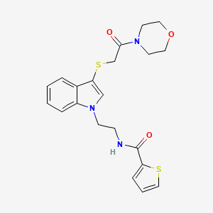 molecular formula C21H23N3O3S2 B2497700 N-[2-[3-(2-morpholin-4-yl-2-oxoethyl)sulfanylindol-1-yl]ethyl]thiophene-2-carboxamide CAS No. 533866-85-2