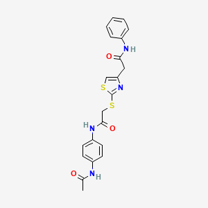 molecular formula C21H20N4O3S2 B2497708 N-(4-乙酰氨基苯基)-2-((4-(2-氧代-2-(苯基氨基)乙基)噻唑-2-基)硫基)乙酰胺 CAS No. 941891-89-0