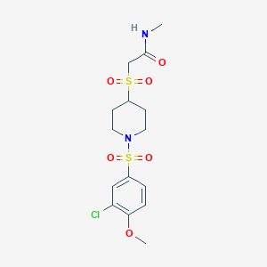 molecular formula C15H21ClN2O6S2 B2497709 2-((1-((3-氯-4-甲氧基苯基)磺酰)哌啶-4-基)磺酰)-N-甲基乙酰胺 CAS No. 1448064-10-5