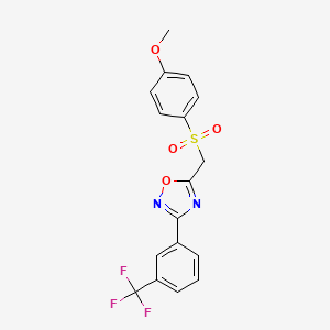 molecular formula C17H13F3N2O4S B2497714 5-(((4-Methoxyphenyl)sulfonyl)methyl)-3-(3-(trifluoromethyl)phenyl)-1,2,4-oxadiazole CAS No. 1105233-42-8
