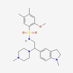 molecular formula C25H36N4O3S B2497719 2-methoxy-4,5-dimethyl-N-(2-(1-methylindolin-5-yl)-2-(4-methylpiperazin-1-yl)ethyl)benzenesulfonamide CAS No. 946347-72-4